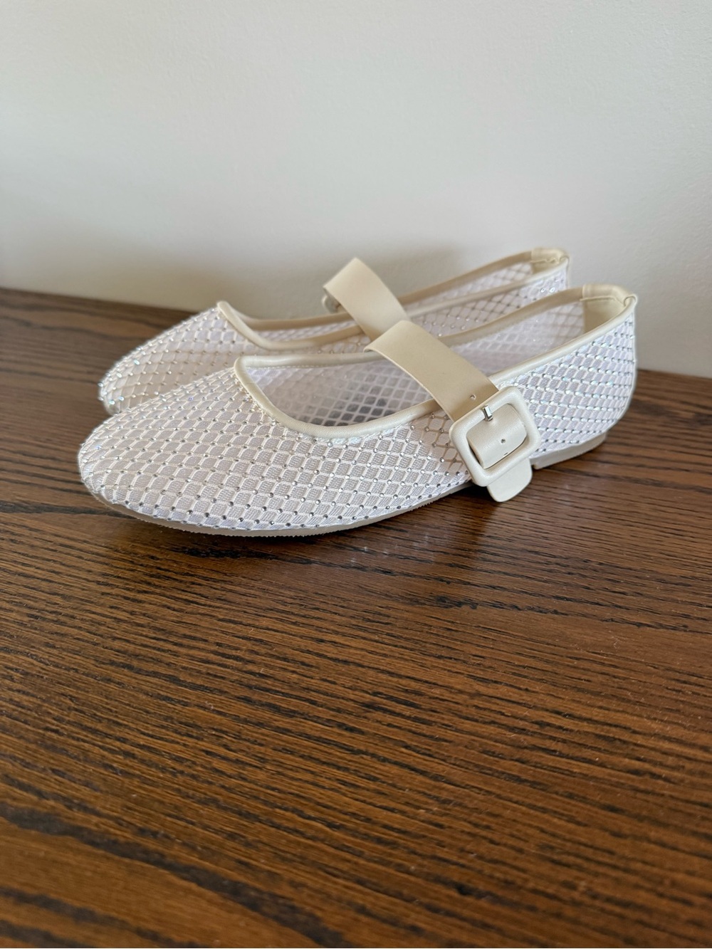 Oasis Society White Mesh Mary Jane Flats with Buckle Strap